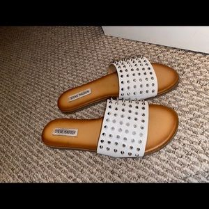 White Steve Madden Spiked Sandals/slides